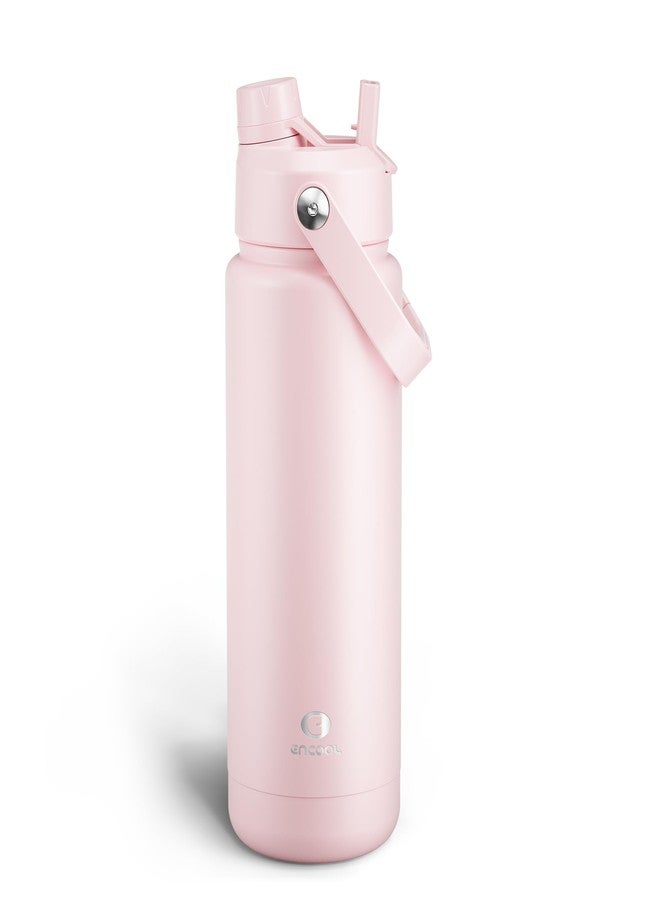 ENCOOL Insulated Water Bottle with Straw Stainless Steel Water Bottle, Leak-Proof, BPA-Free, Double Wall Vacuum Keeps Cold for 24 Hours for Sports, Travel, School (32 oz, Cotton Candy) - Image 1