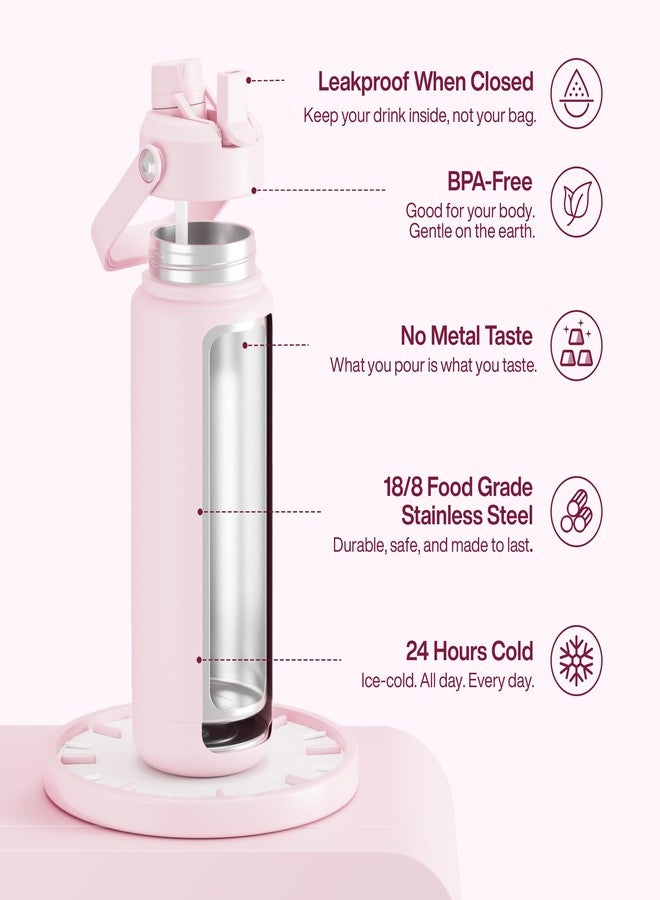 ENCOOL Insulated Water Bottle with Straw Stainless Steel Water Bottle, Leak-Proof, BPA-Free, Double Wall Vacuum Keeps Cold for 24 Hours for Sports, Travel, School (32 oz, Cotton Candy) - Image 2