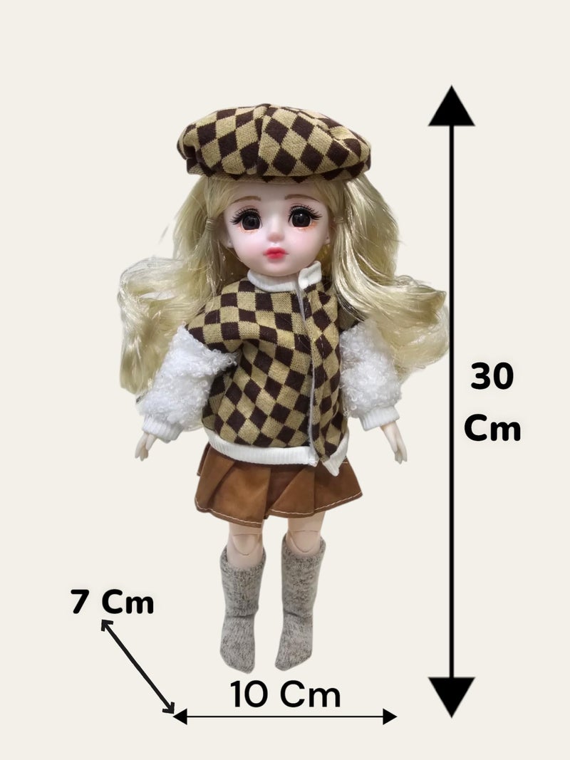 ADKD Premium Fashionable Doll with Movable Joints, Blonde Hair and Stylish Outfit Height 30 cm (Colour and Decorations May Vary) (Brown Black Multicolor) - Image 2