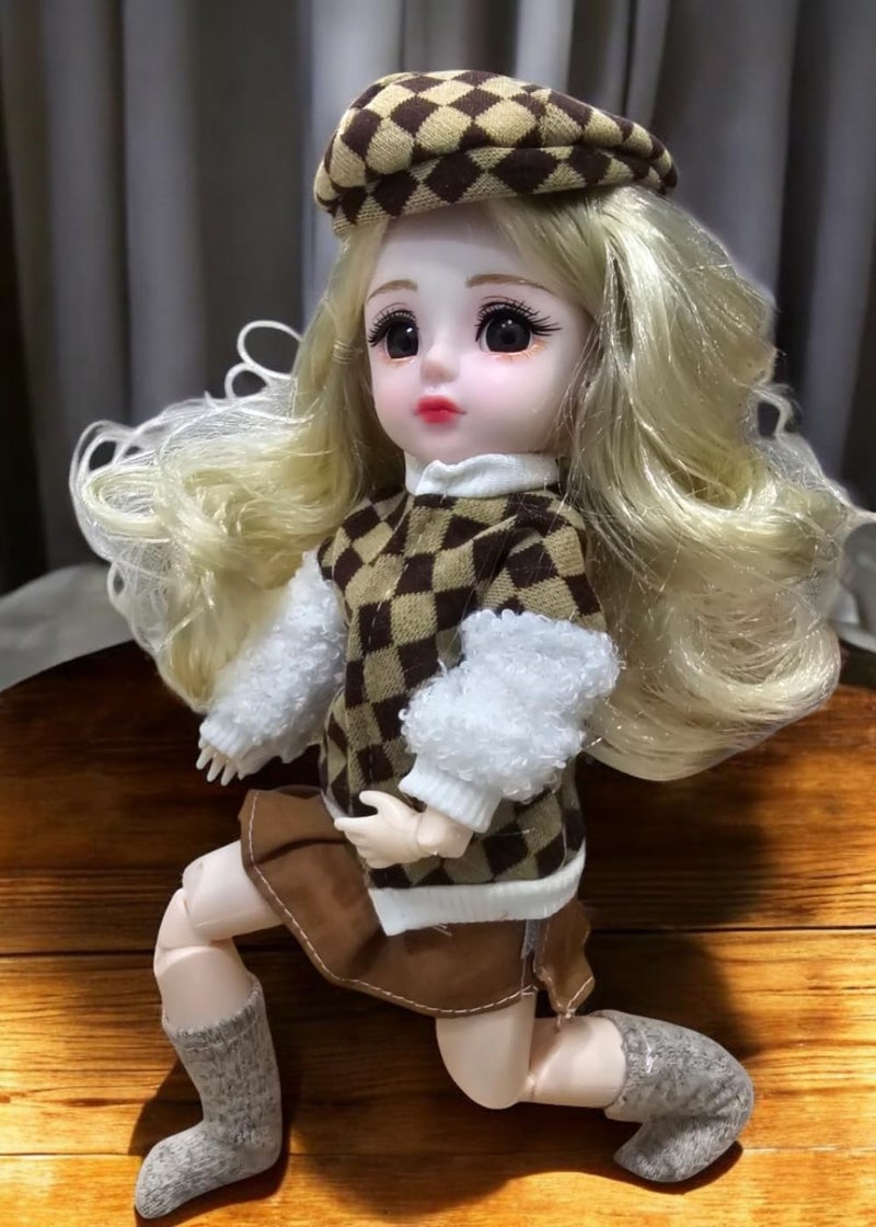 ADKD Premium Fashionable Doll with Movable Joints, Blonde Hair and Stylish Outfit Height 30 cm (Colour and Decorations May Vary) (Brown Black Multicolor) - Image 5