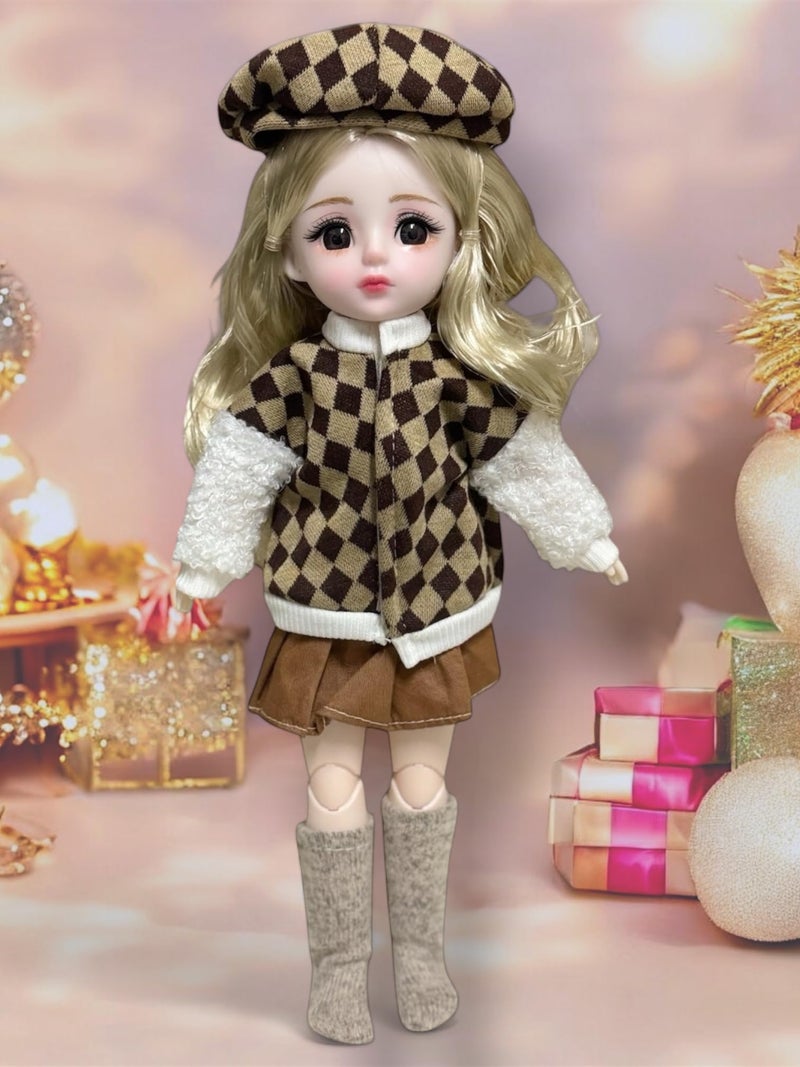 ADKD Premium Fashionable Doll with Movable Joints, Blonde Hair and Stylish Outfit Height 30 cm (Colour and Decorations May Vary) (Brown Black Multicolor) - Image 1