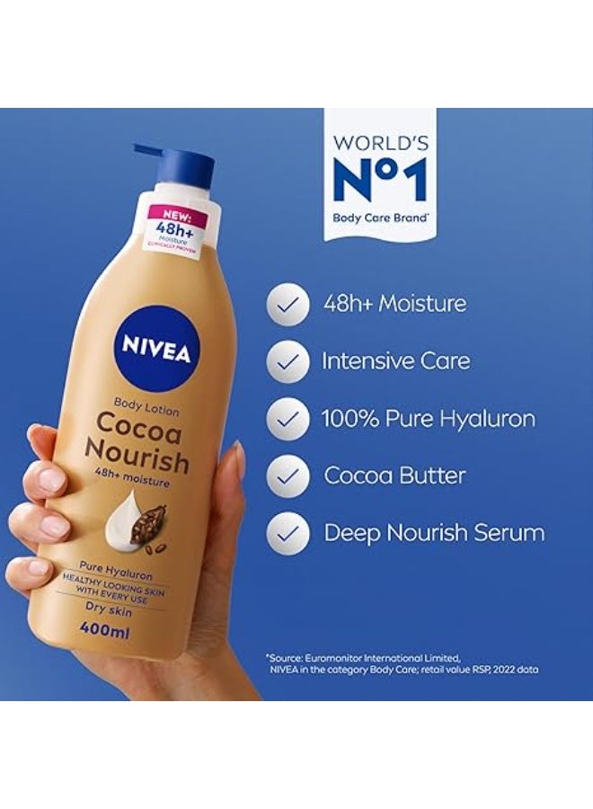 نيفيا لوشن نيفيا للجسم للبشرة الجافة، بزبدة الكاكاو، عناية كاملة 5 في 1، ترطيب عميق يدوم 48 ساعة، 400 مل - Image 2