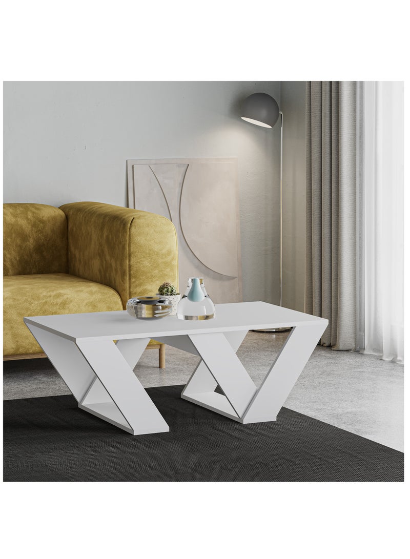 موراه طاولة قهوة مستطيلة عصرية من موراه هوم بيبرا، طاولة مركزية لغرفة المعيشة أو المكتب أو الأريكة الصناعية | للمساحات الصغيرة | غرفة المعيشة أو غرفة النوم | 40×110×60 سم | أبيض - Image 1