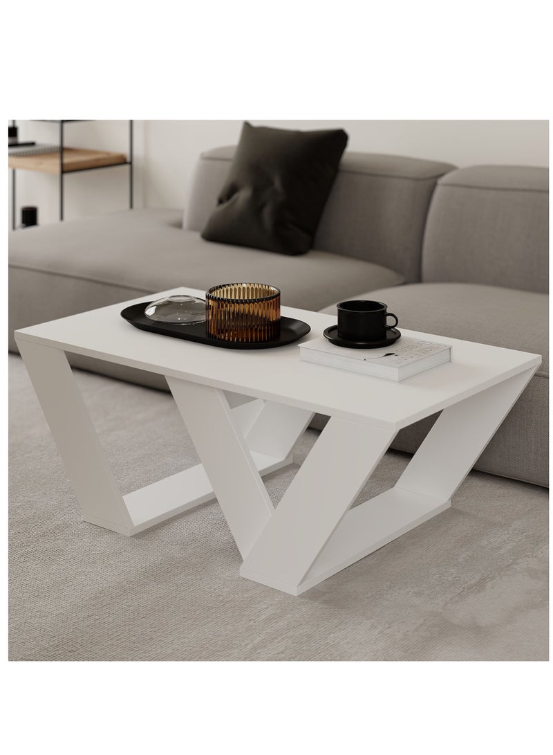 موراه طاولة قهوة مستطيلة عصرية من موراه هوم بيبرا، طاولة مركزية لغرفة المعيشة أو المكتب أو الأريكة الصناعية | للمساحات الصغيرة | غرفة المعيشة أو غرفة النوم | 40×110×60 سم | أبيض - Image 2