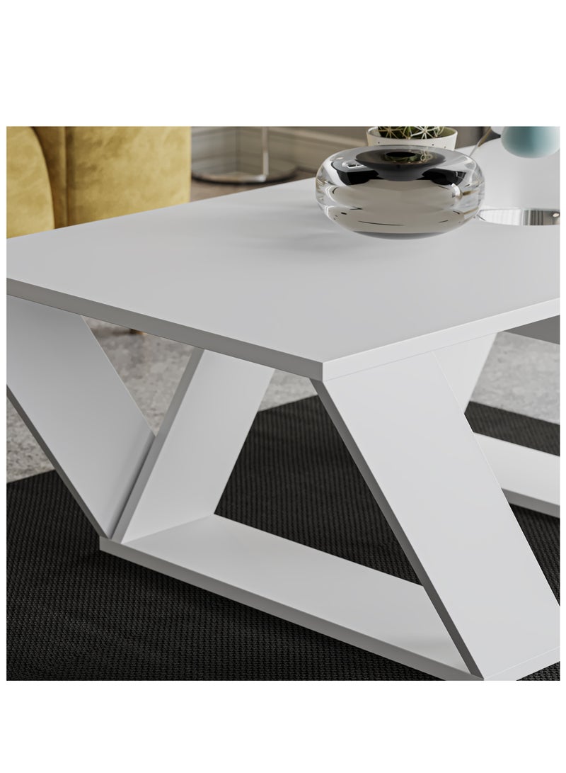 موراه طاولة قهوة مستطيلة عصرية من موراه هوم بيبرا، طاولة مركزية لغرفة المعيشة أو المكتب أو الأريكة الصناعية | للمساحات الصغيرة | غرفة المعيشة أو غرفة النوم | 40×110×60 سم | أبيض - Image 3