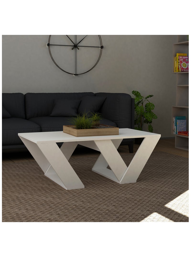 موراه طاولة قهوة مستطيلة عصرية من موراه هوم بيبرا، طاولة مركزية لغرفة المعيشة أو المكتب أو الأريكة الصناعية | للمساحات الصغيرة | غرفة المعيشة أو غرفة النوم | 40×110×60 سم | أبيض - Image 4