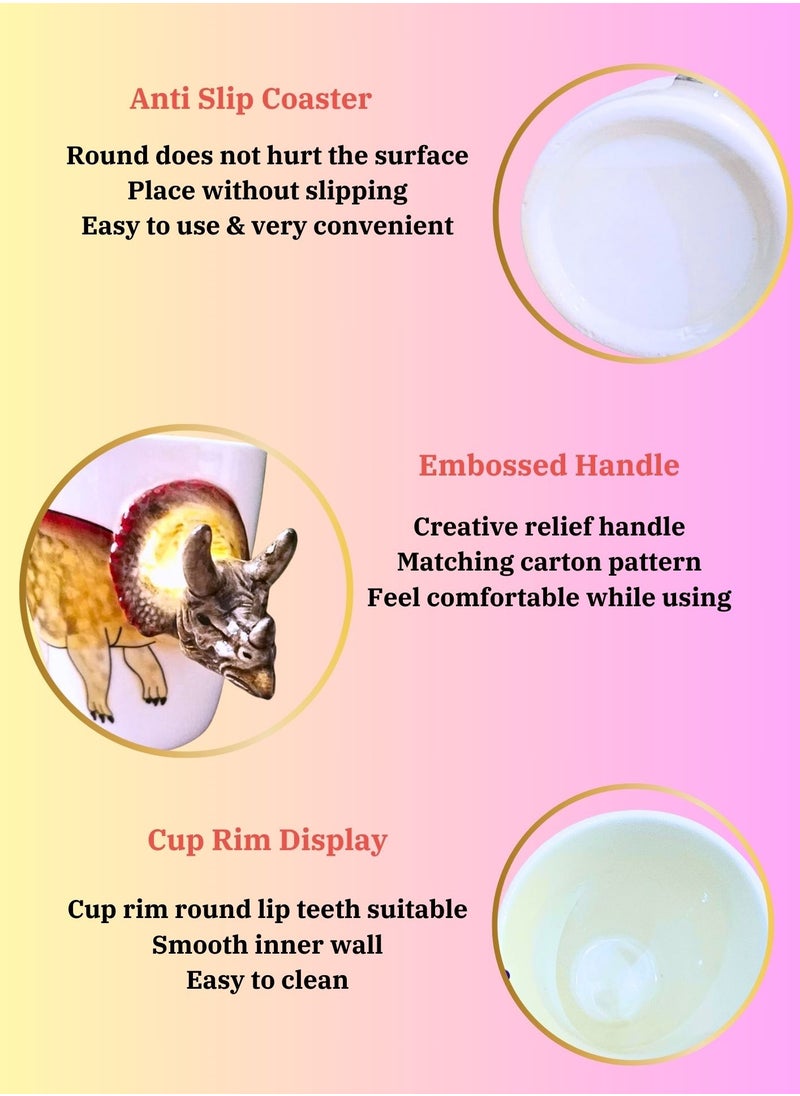 SOLARAE - 3D Triceratops Dinosaur Mug – Fun Ceramic Coffee Cup with Sculpted Handle - Image 1
