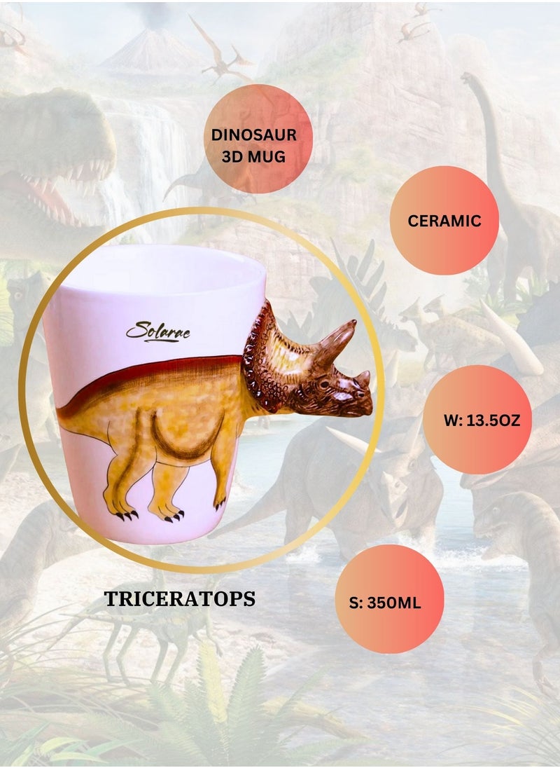 SOLARAE - 3D Triceratops Dinosaur Mug – Fun Ceramic Coffee Cup with Sculpted Handle - Image 1