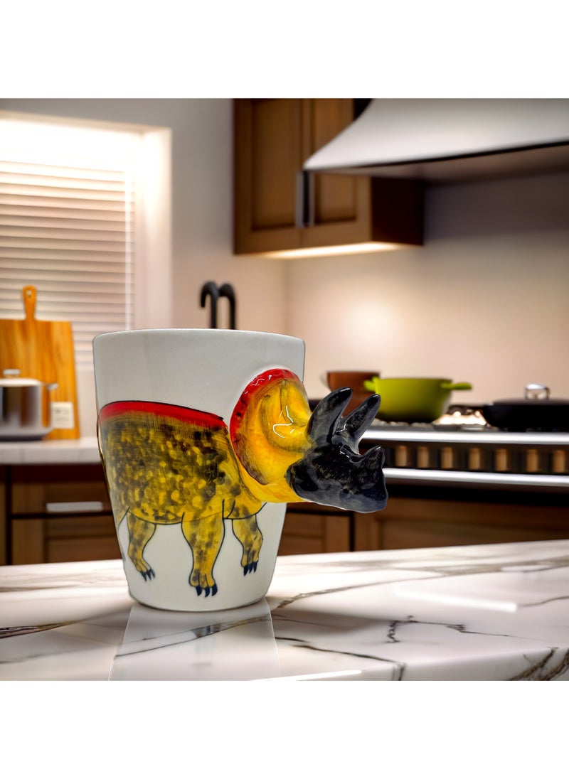 SOLARAE - 3D Triceratops Dinosaur Mug – Fun Ceramic Coffee Cup with Sculpted Handle - Image 1