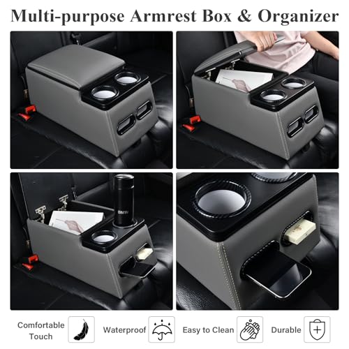 Coverado Car Center Console, Universal Bench Seat Center Consoles, Center Console for Van, Back Seat Storage Box, Rear Seat Car Console Organizer with Cup Holder, Central Armrest Box (Regular, Gray) - Image 5