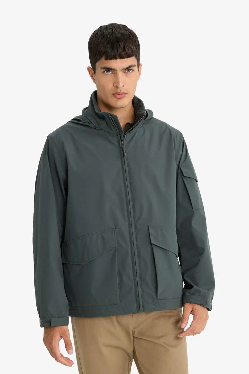 Defacto  Regular Fit Stand Collar Zippered Waterproof Jacket for Men | Best Price UAE