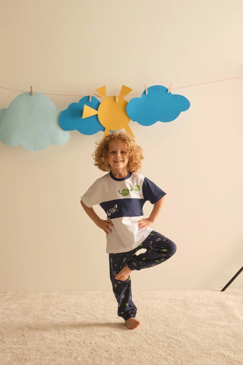 Syah Black Boy's Cotton Short Sleeve Long Bottom Pajama Set