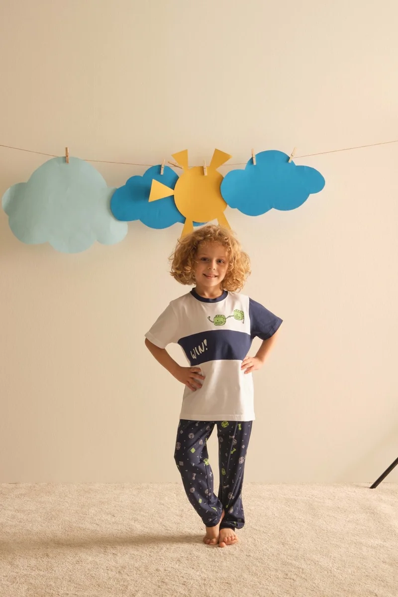 Syah Black Boy's Cotton Short Sleeve Long Bottom Pajama Set