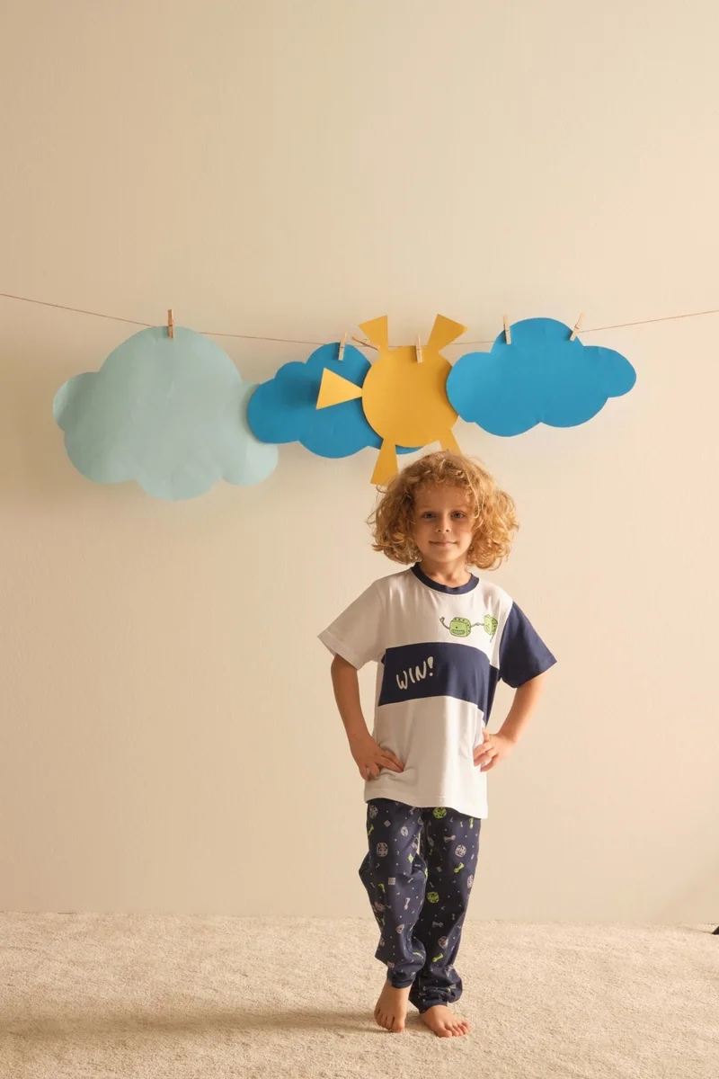 Syah Black Boy's Cotton Short Sleeve Long Bottom Pajama Set