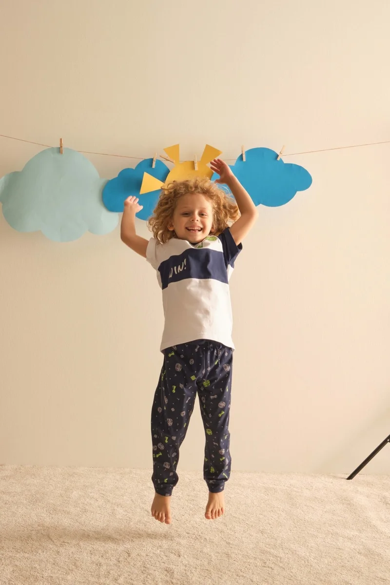 Syah Black Boy's Cotton Short Sleeve Long Bottom Pajama Set