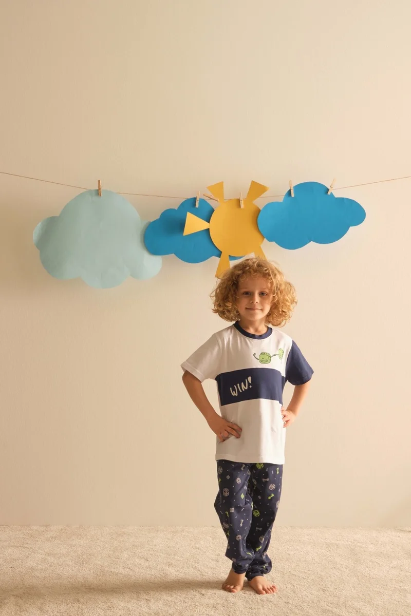 Syah Black Boy's Cotton Short Sleeve Long Bottom Pajama Set
