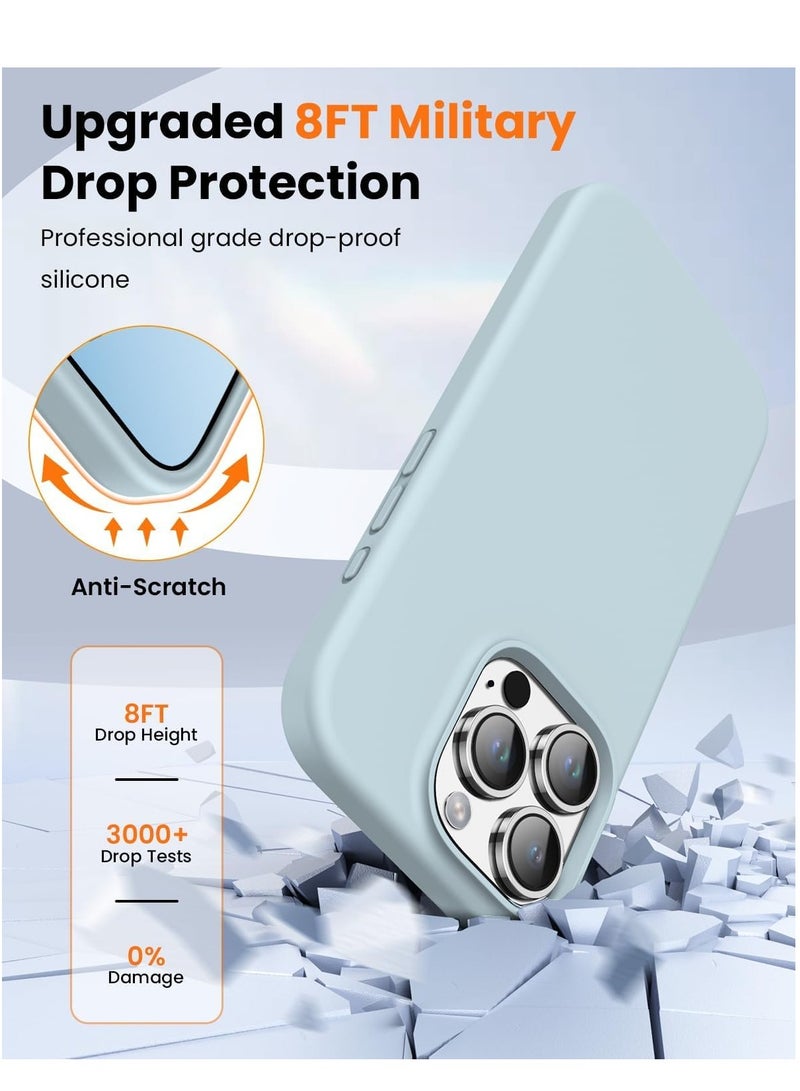 حافظة سيليكون ناعمة فاخرة لجهاز آيفون 16 برو - واقي كامل الجسم بلمسة ناعمة باللون الأزرق السماوي - Image 5