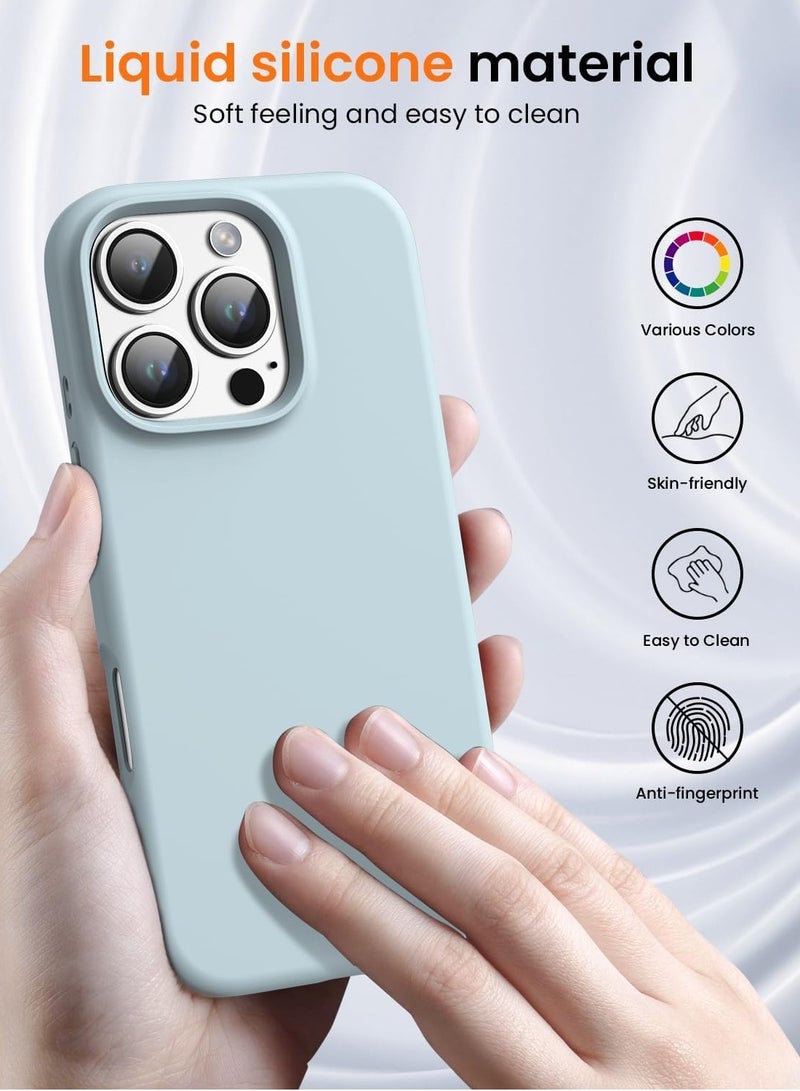 حافظة سيليكون ناعمة فاخرة لجهاز آيفون 16 برو - واقي كامل الجسم بلمسة ناعمة باللون الأزرق السماوي - Image 3