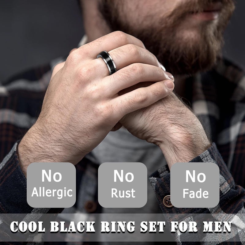 EIELO 8Pcs Stainless Steel Vintage Rings for Men Greek Signet Thumb Silvery Retro Carving Celtic Band Vintage Biker Band Rings Set Edge Mens Rings Jewelry 12 - Image 3