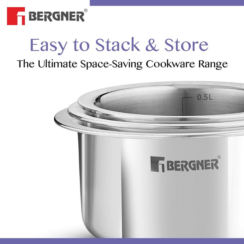 BERGNER Bergner BE Bergner Essentials TriPly Stainless Steel Junior 10 cm 500 ml TopePatilaTopia Even Heat Distribution Consumes Less Oil Easy to Clean Induction Bottom and Gas Ready 5Year Warranty  - Image 4
