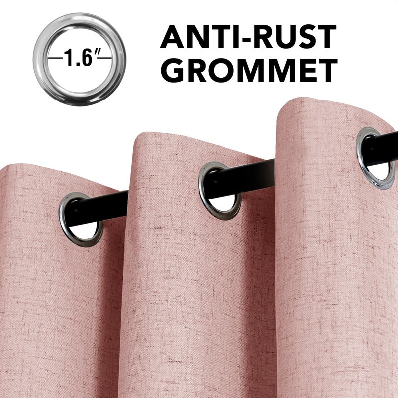 H.VERSAILTEX Linen Curtains 100% Blackout Curtains for Bedroom 96 inch Long Full Light Blocking Nature Linen Blended Window Curtains for Living Room Nickel Grommet (2 Panels  Heathered Baby Pink) - Image 3