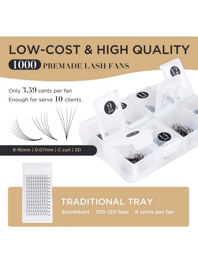 LASHVIEW 1000 Premade Volume Fans Mixed Lengths 9 16Mm Loose Fans C D Curl. Handmade Eyelash Extensions Supplies Russian Volume Lash Promade Fan 5D10D(0.07 5D C 9 16Mm）  - Image 3