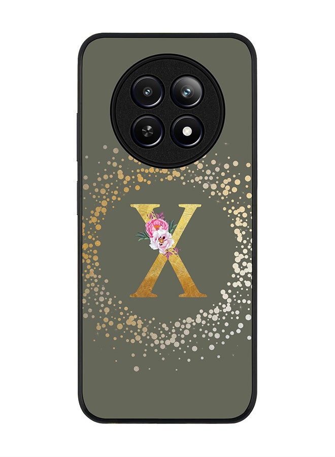 Stylizedd Rugged Black edge case for Realme 12 / Realme 12x, Slim fit Case Cover - Custom Monogram Initial Letter Floral Pattern Alphabet - X (Olive Green ) - Image 1