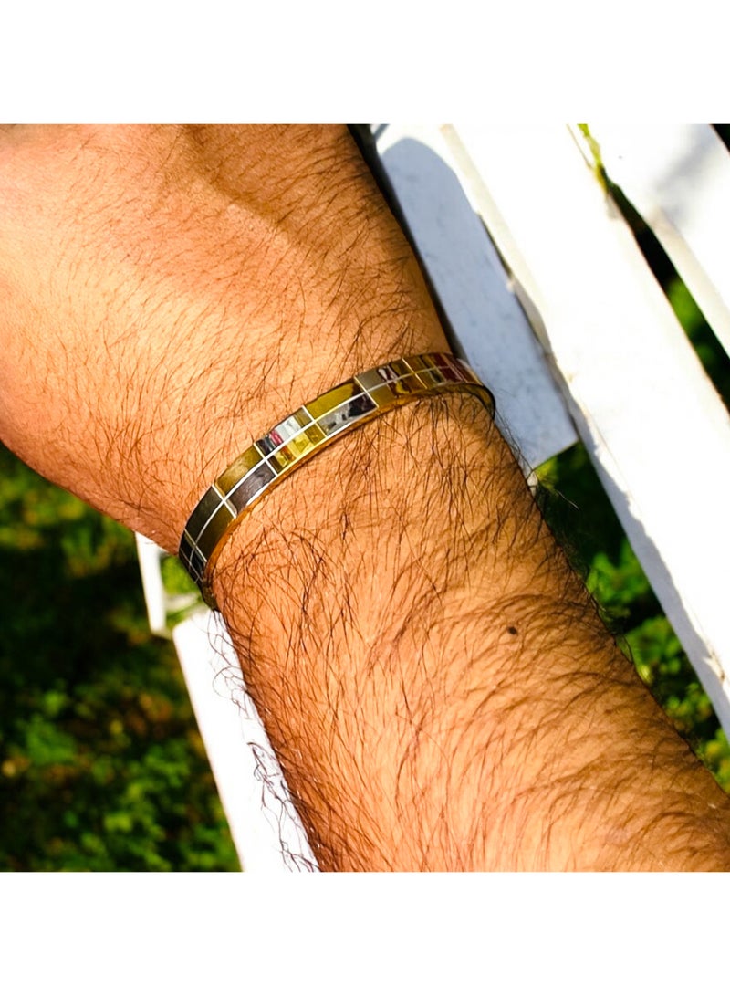 MARIO DRAFTS Mario Drafts Two-Tone Bangle Bracelet, Gold and Silver Checkered Pattern, Metal Alloy  - Image 5