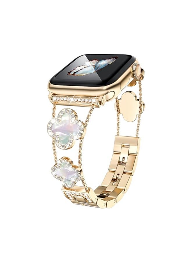 diamond metal band adds sparkle to your watch - Compatible with Apple Watch Series 8/7/6/5/4/3/2/1SE/Ultra - Clover is simple and stylish, fits women's sizes 38mm 40mm 41mm 42mm - Image 1