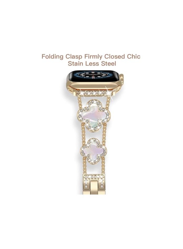 diamond metal band adds sparkle to your watch - Compatible with Apple Watch Series 8/7/6/5/4/3/2/1SE/Ultra - Clover is simple and stylish, fits women's sizes 38mm 40mm 41mm 42mm - Image 2