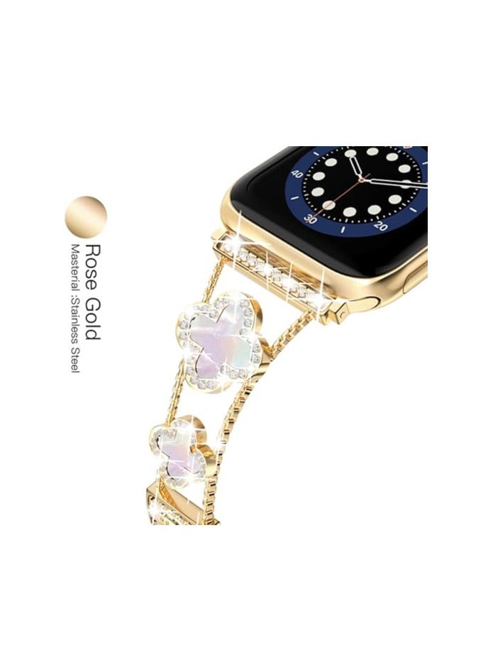 diamond metal band adds sparkle to your watch - Compatible with Apple Watch Series 8/7/6/5/4/3/2/1SE/Ultra - Clover is simple and stylish, fits women's sizes 38mm 40mm 41mm 42mm - Image 3
