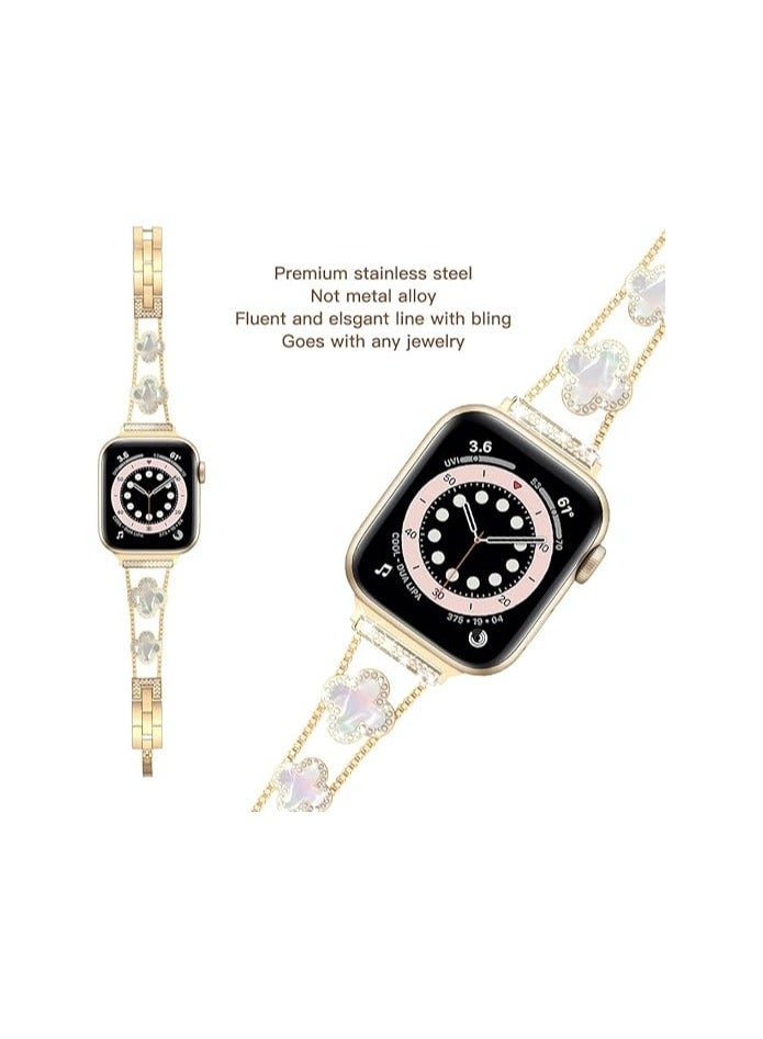 diamond metal band adds sparkle to your watch - Compatible with Apple Watch Series 8/7/6/5/4/3/2/1SE/Ultra - Clover is simple and stylish, fits women's sizes 38mm 40mm 41mm 42mm - Image 4