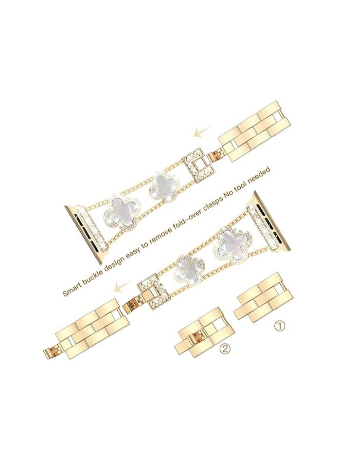 diamond metal band adds sparkle to your watch - Compatible with Apple Watch Series 8/7/6/5/4/3/2/1SE/Ultra - Clover is simple and stylish, fits women's sizes 38mm 40mm 41mm 42mm - Image 5