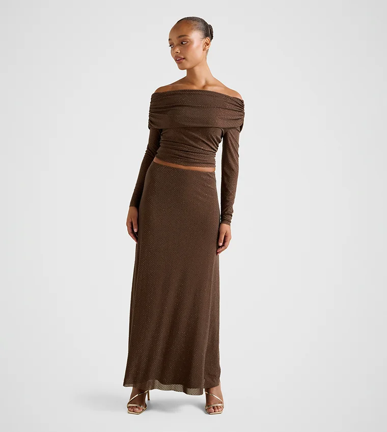Forever New  Sidney Heatseal Mesh Maxi Skirt for Women | Best Price UAE