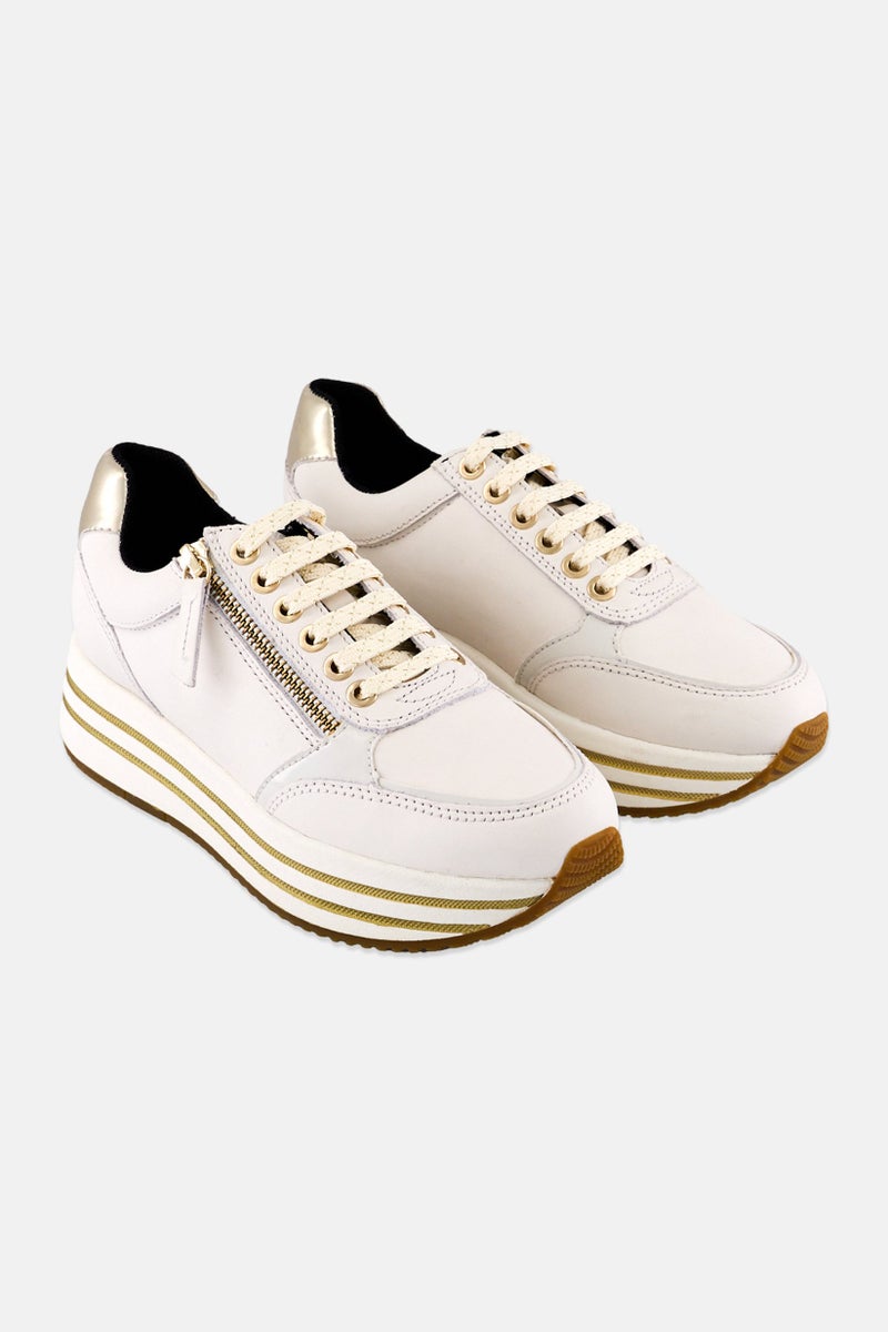 GEOX Women Lace Up Casual Sneaker, White - Image 1