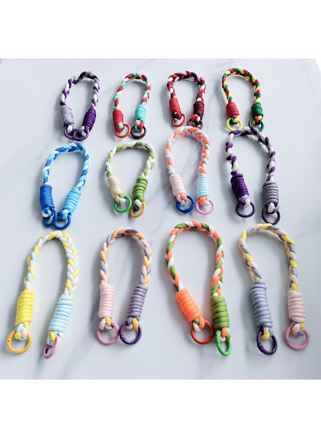 Dopamine Color Woven Three Strands Of Twist Short Rope Mobile Phone Lanyard Cup Keychain Universal Portable Wholesale-Specifications Support Image Upload:Gld-sl330-05-braided Twist Short Lanyard-red, Brown And White  - Image 2