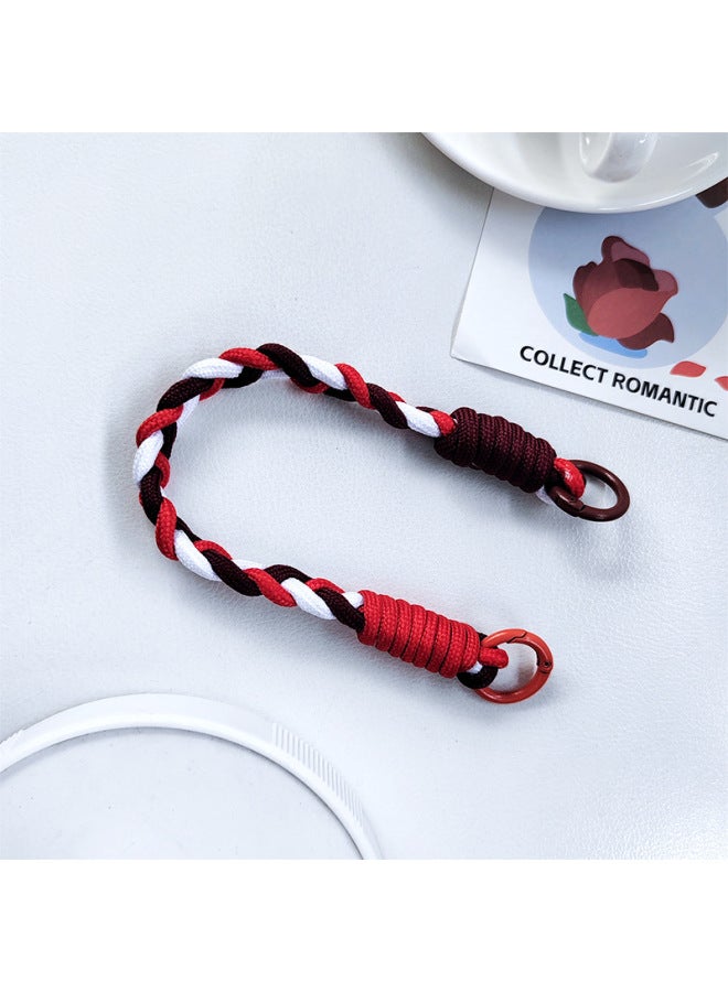 Dopamine Color Woven Three Strands Of Twist Short Rope Mobile Phone Lanyard Cup Keychain Universal Portable Wholesale-Specifications Support Image Upload:Gld-sl330-05-braided Twist Short Lanyard-red, Brown And White  - Image 1