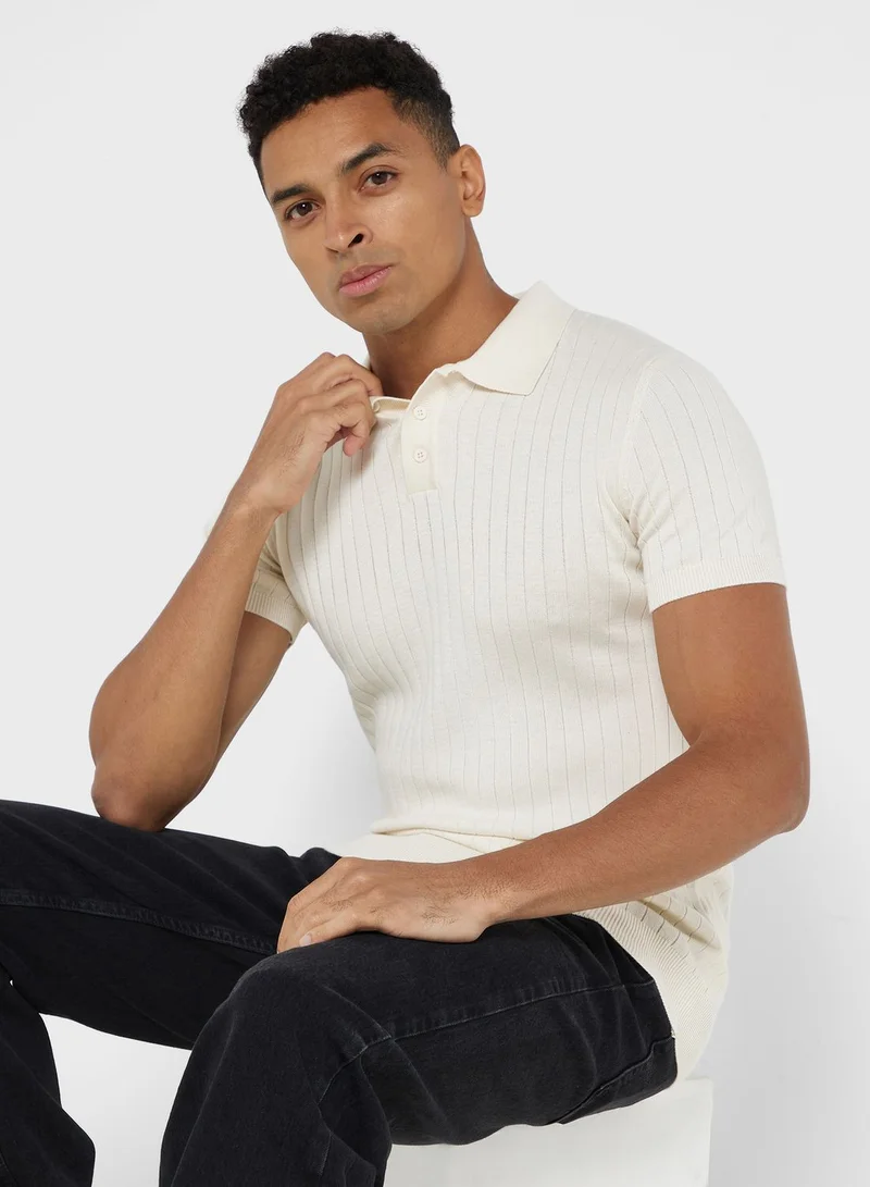Robert Wood Rib Knit Polo Shirt