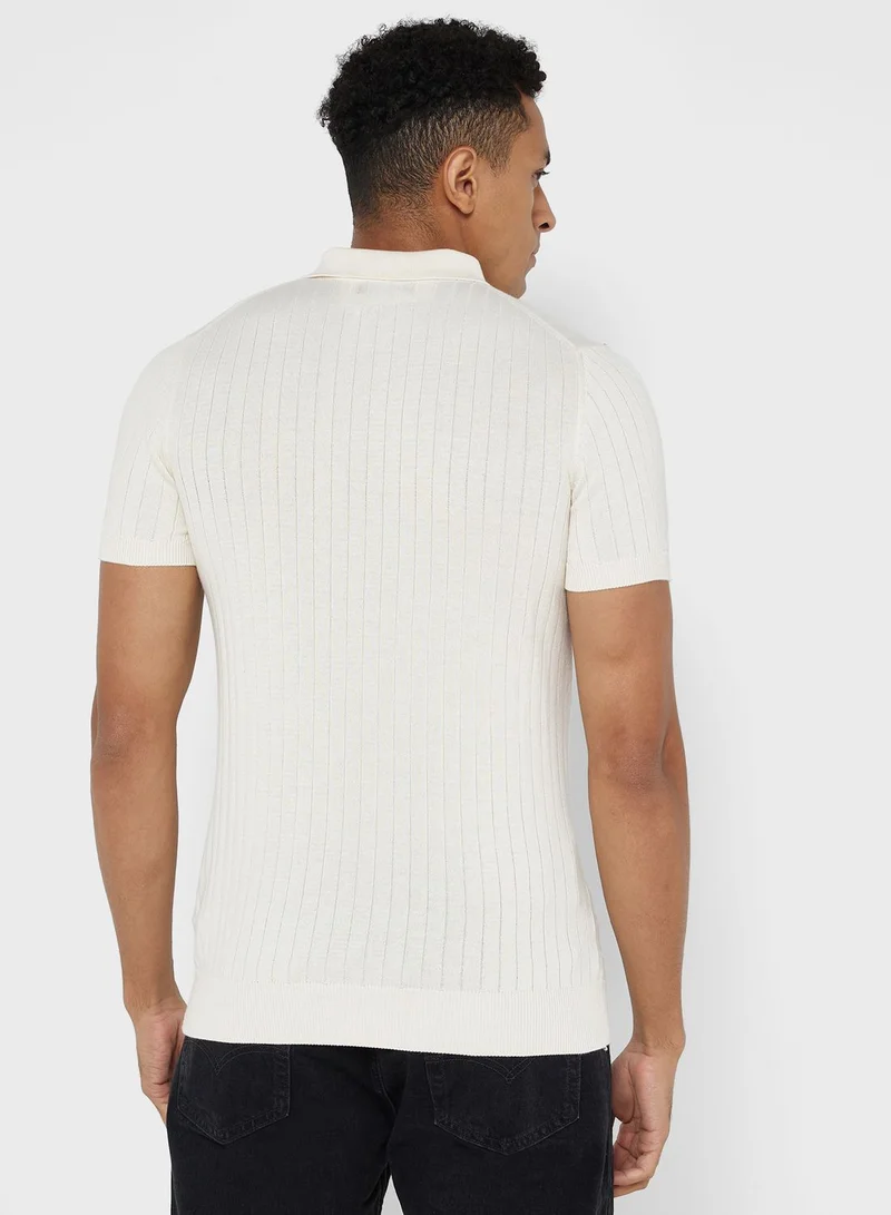 Robert Wood Rib Knit Polo Shirt