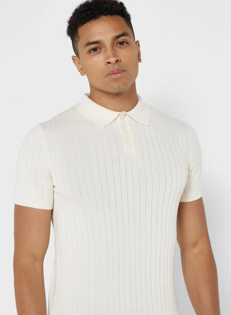 Robert Wood Rib Knit Polo Shirt