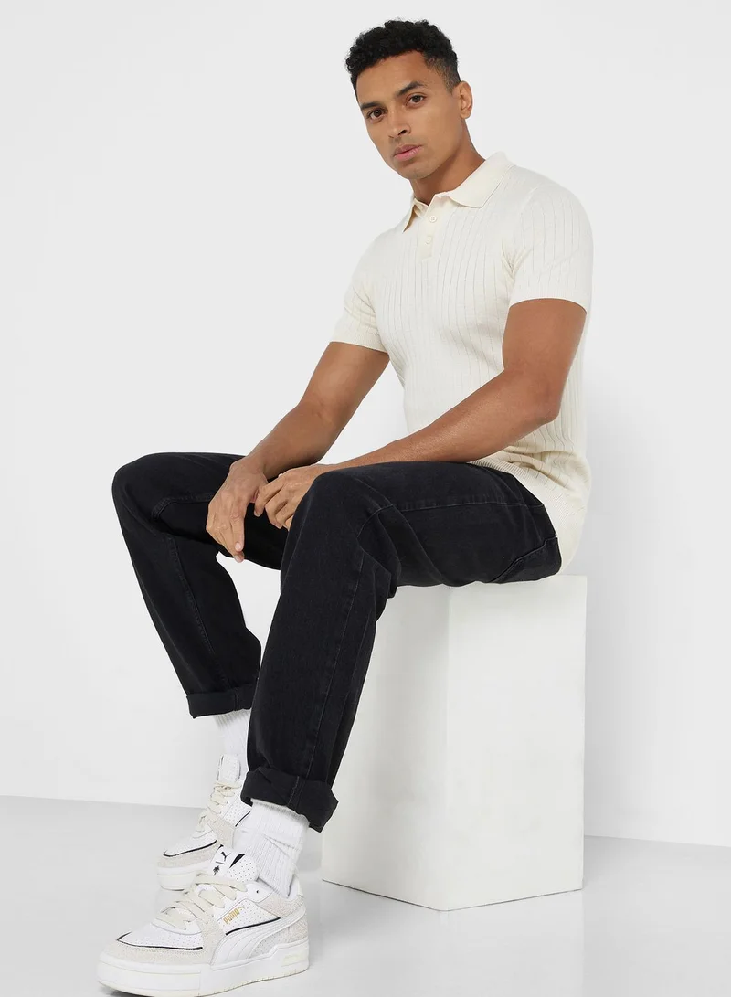 Robert Wood Rib Knit Polo Shirt