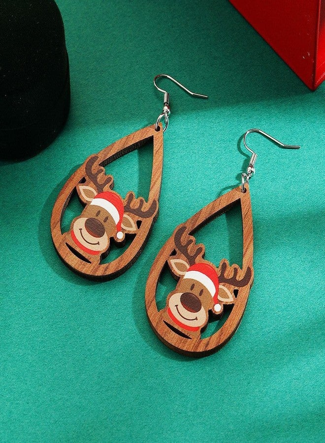 ZMANYIJEW Wooden Christmas Earrings Wooden Christmas Printed Earrings for Women Santa Claus Elk Christmas Tree Earrings Wooden Water Drop Christmas Earrings Cute Holiday Earrings for Women Christmas Stocking Stuffer (Elk) - Image 5