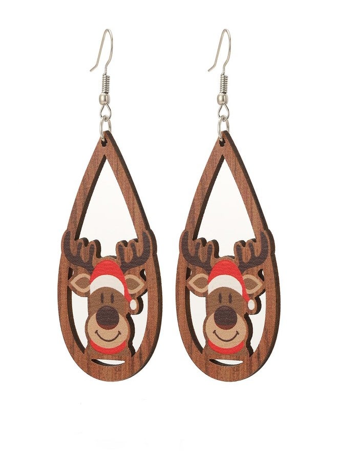 ZMANYIJEW Wooden Christmas Earrings Wooden Christmas Printed Earrings for Women Santa Claus Elk Christmas Tree Earrings Wooden Water Drop Christmas Earrings Cute Holiday Earrings for Women Christmas Stocking Stuffer (Elk) - Image 1