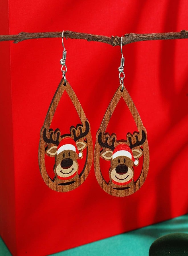 ZMANYIJEW Wooden Christmas Earrings Wooden Christmas Printed Earrings for Women Santa Claus Elk Christmas Tree Earrings Wooden Water Drop Christmas Earrings Cute Holiday Earrings for Women Christmas Stocking Stuffer (Elk) - Image 4