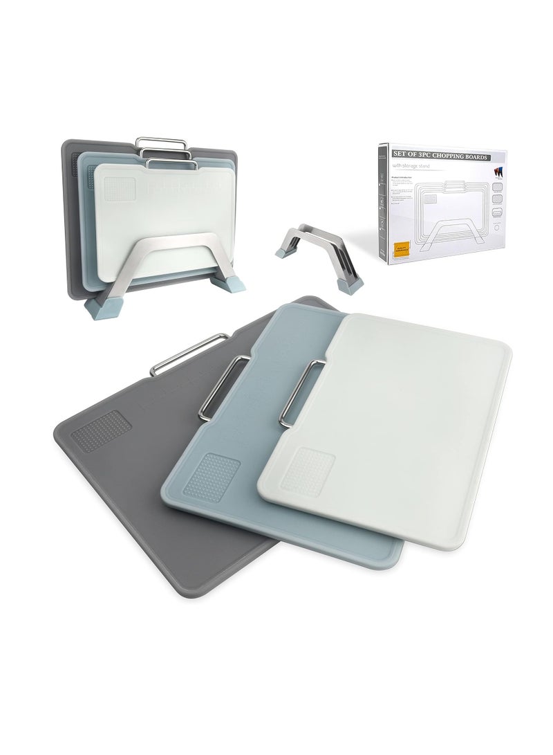 KASTWAVE Cutting Boards For Kitchen Dishwasher Safe,Set Of 3 With Holder,Plastic Cutting Boards With Easy-Grip Handles.Garlic Grinding Area. BPA Free,Non-Porous Non-Slip Feet - Image 1