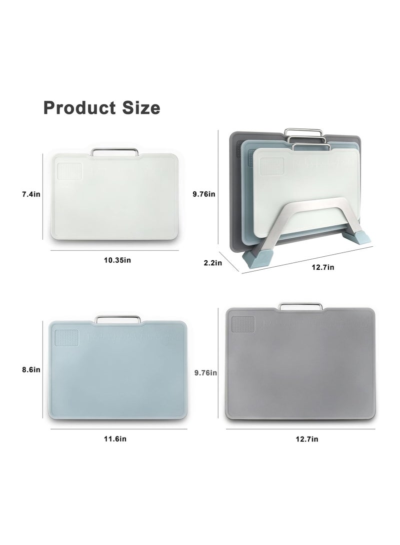 KASTWAVE Cutting Boards For Kitchen Dishwasher Safe,Set Of 3 With Holder,Plastic Cutting Boards With Easy-Grip Handles.Garlic Grinding Area. BPA Free,Non-Porous Non-Slip Feet - Image 2