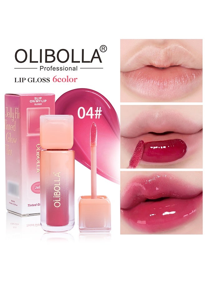 OLIBOLLA Jelly Tinted Glow Tint, Water-glow mirror-like lip gloss lip balm, long-lasting moisturizing and color-resistant 04# - Image 2