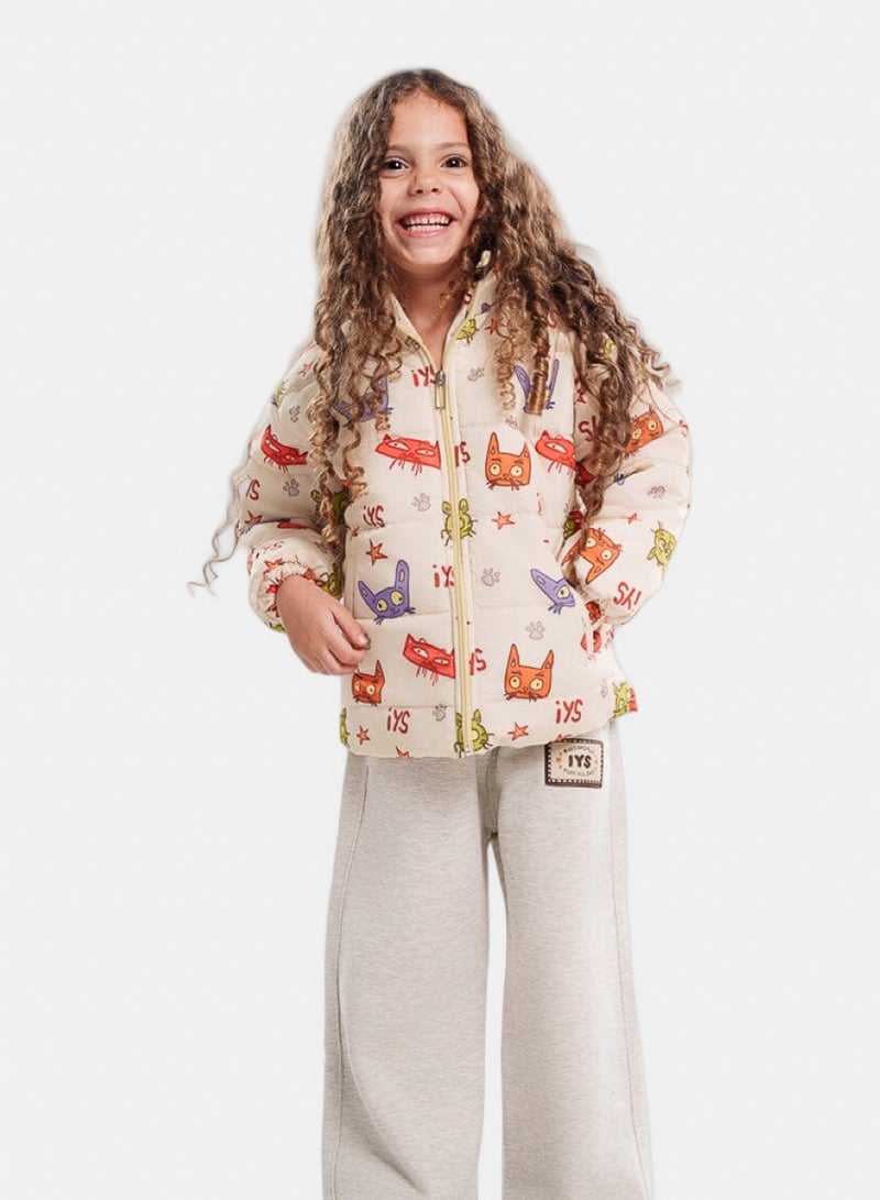 In Your Shoe Creamy White Kids Oversized AOP Puffer Jacket - Image 1