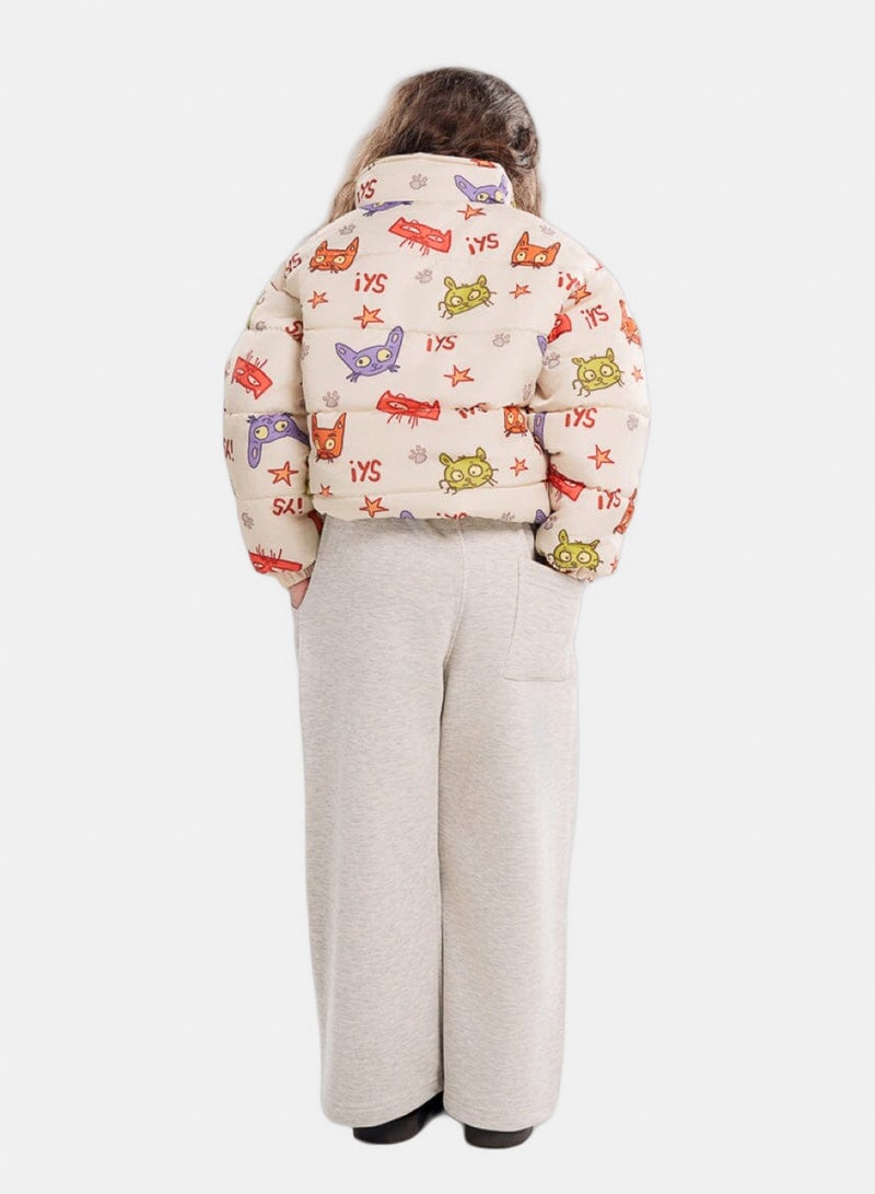 In Your Shoe Creamy White Kids Oversized AOP Puffer Jacket - Image 4