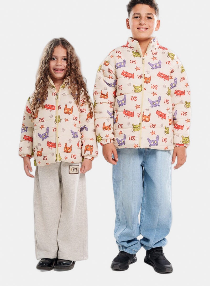 In Your Shoe Creamy White Kids Oversized AOP Puffer Jacket - Image 5